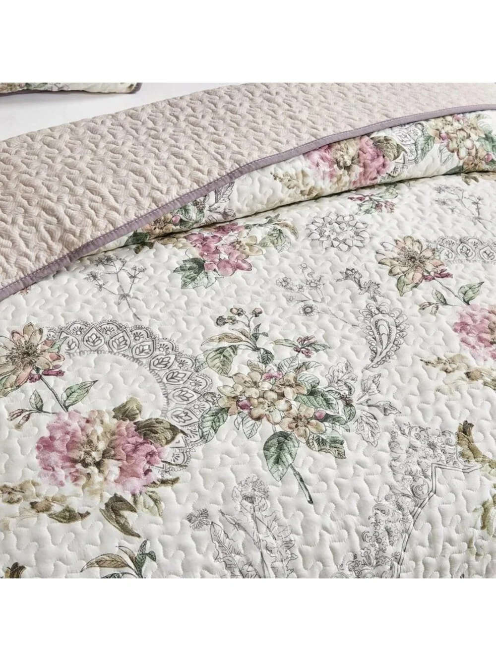 Reversible Floral Quilt Set Full/Queen - Soft Microfiber Bedspread & Shams, All